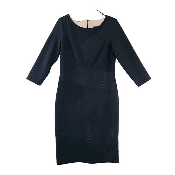 Frank Lymon Black Dress #53554 Women's 8US 3/4 Sleeve Knee Length Bodycon Classy - Picture 1 of 9